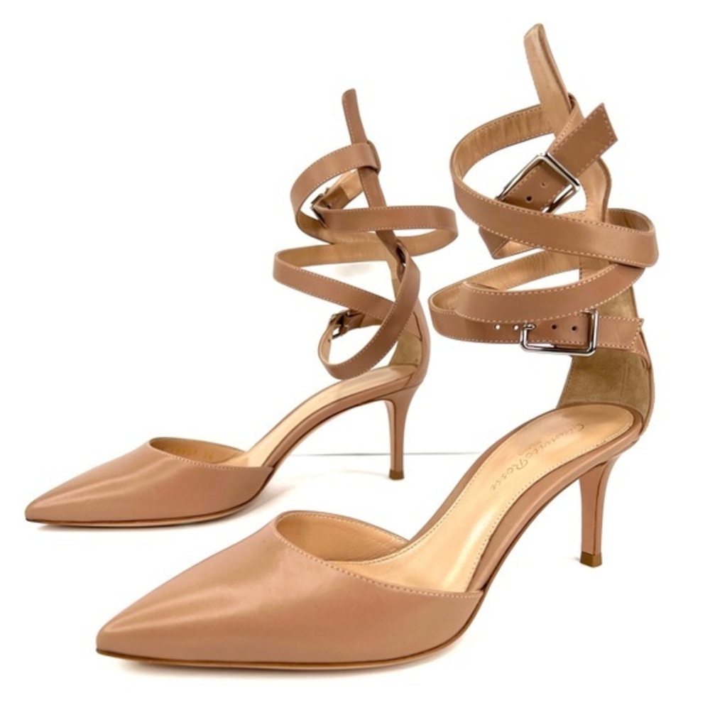 Gianvito Rossi Vitello Praline Ankle Strap Gladiator Leather Heel Pumps EU 36